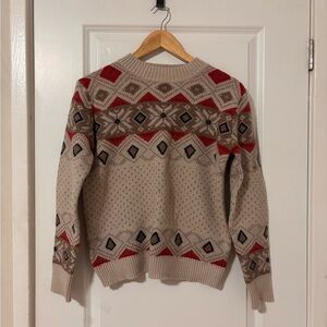 Beige and Red Patterned Sweater